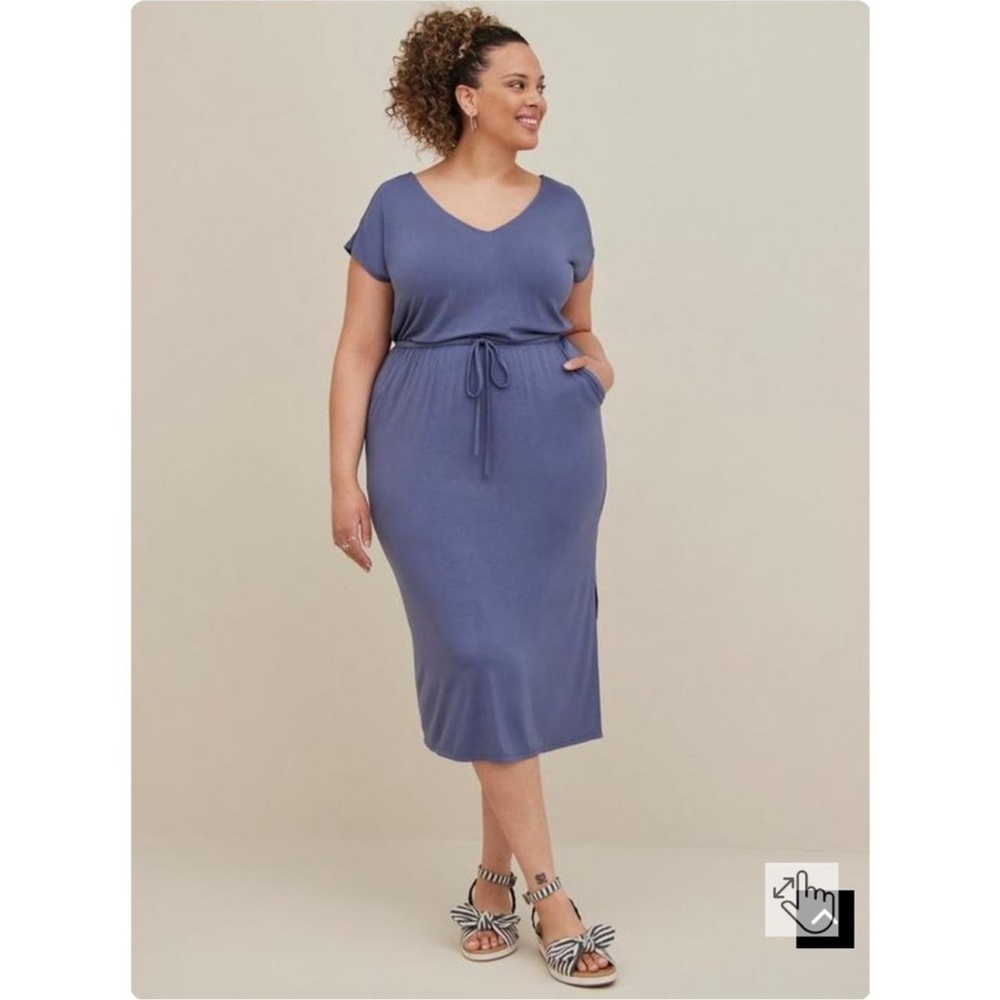 Torrid Super Soft Midi Dress Plus Size 00X / 12 Blue Stretchy Tie Waist Pockets